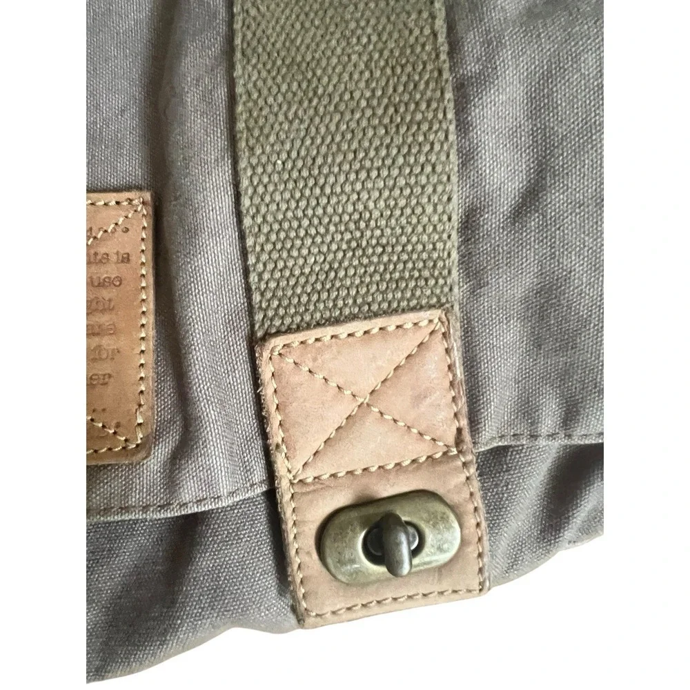 Fossil Military Olive Canvas Leather Messenger Utility‎ Laptop Bag Turnlock